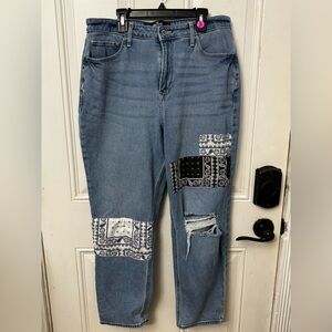 Hollister Blue and Black Patchwork High Rise Mom Jean 13R